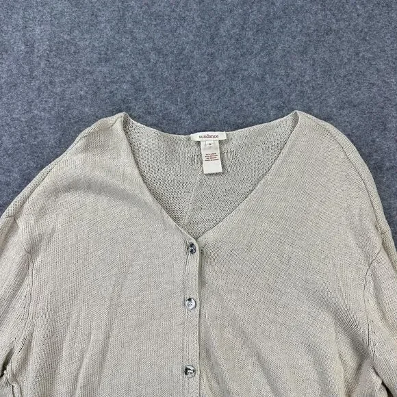Sundance Sweater Womens Small Beige Linen Cotton Knit Button Front Cardigan - Picture 2 of 7